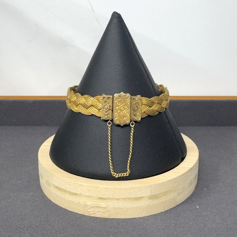 Vintage 14K Gold Fil'd Mesh Braided Bracelet Statement Signed Victorian Style